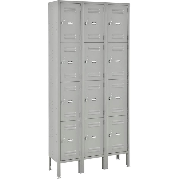 Global Industrial 4-Tier 12 Door Box Locker, 12W x 12D x 18H, Gray, Unassembled 493456GY - main